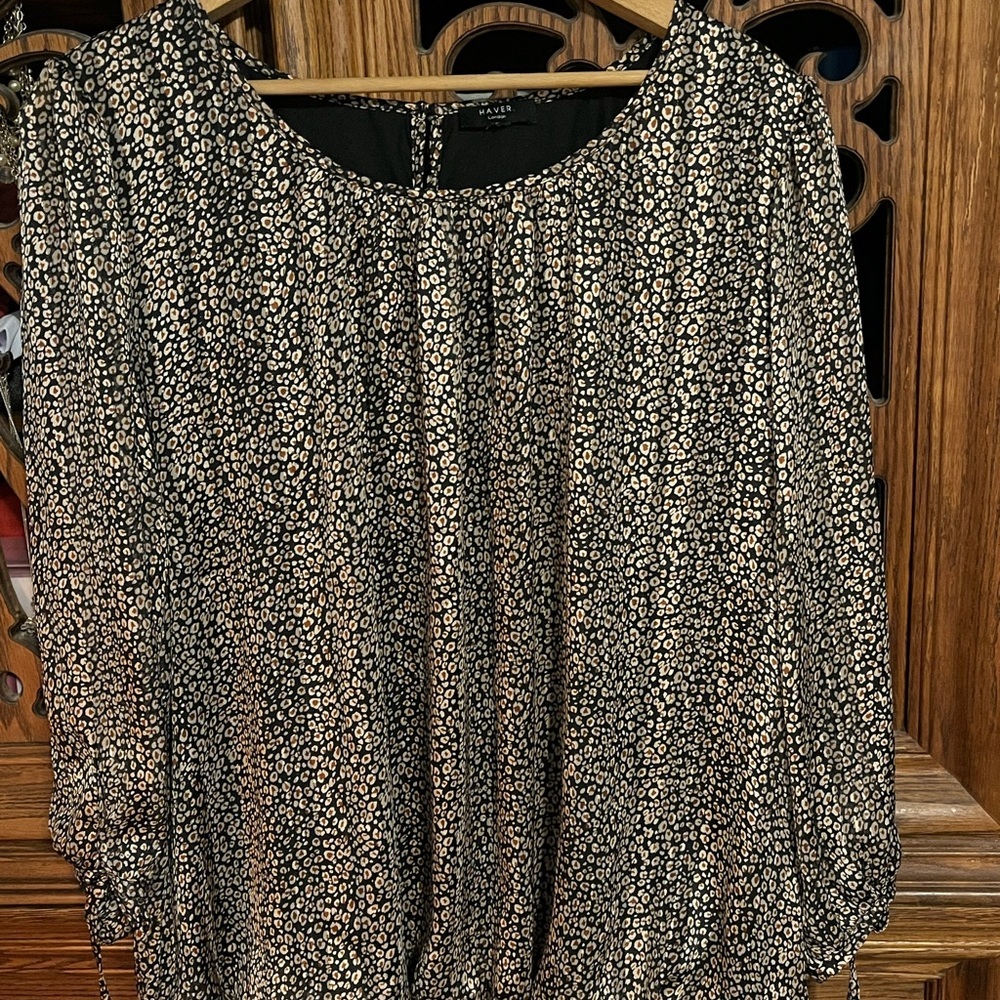 Haver London |  Black and Cream Floral Patterned Blouse | Size XL